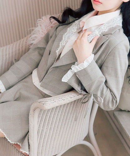 OLIVE des OLIVE 短款蕾絲領西裝外套