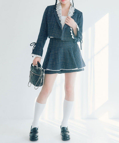 OLIVE des OLIVE 短款蕾絲領西裝外套
