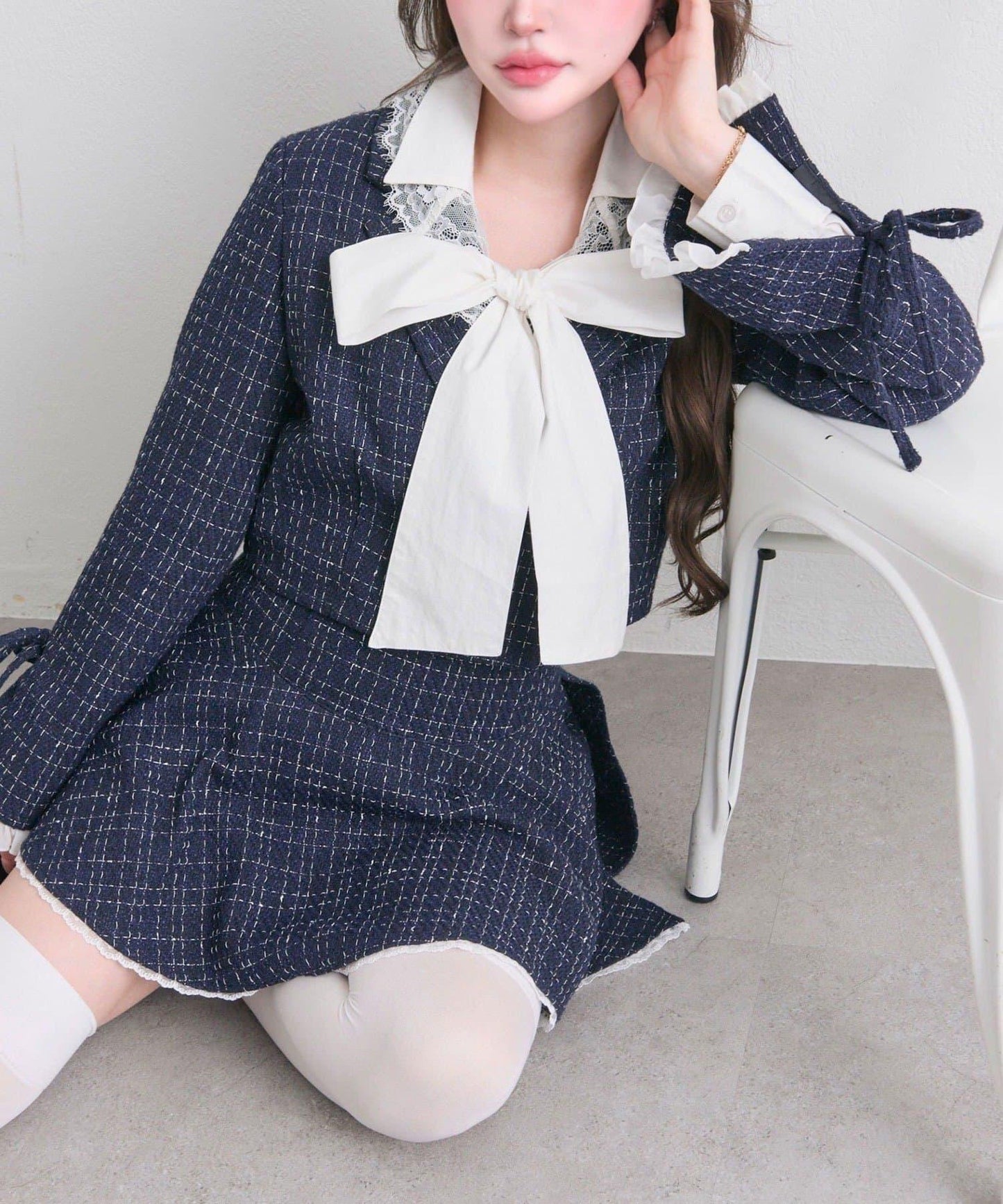 OLIVE des OLIVE 短款蕾絲領西裝外套
