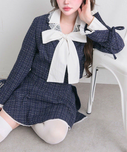 OLIVE des OLIVE 短款蕾絲領西裝外套