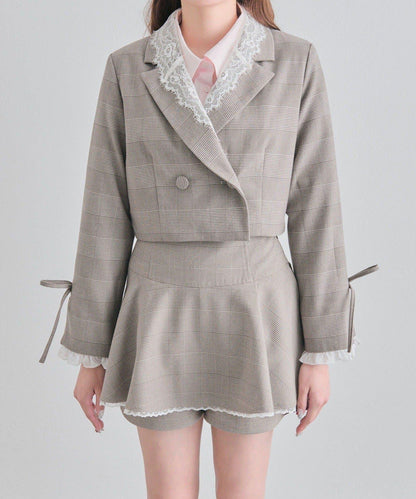 OLIVE des OLIVE 短款蕾絲領西裝外套