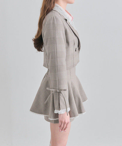 OLIVE des OLIVE 短款蕾絲領西裝外套