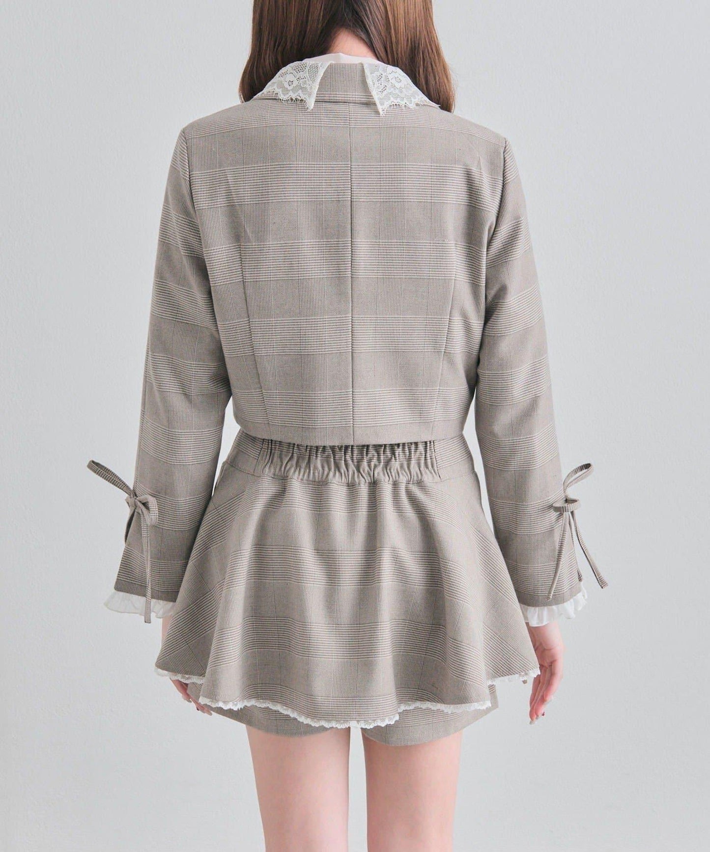 OLIVE des OLIVE 短款蕾絲領西裝外套