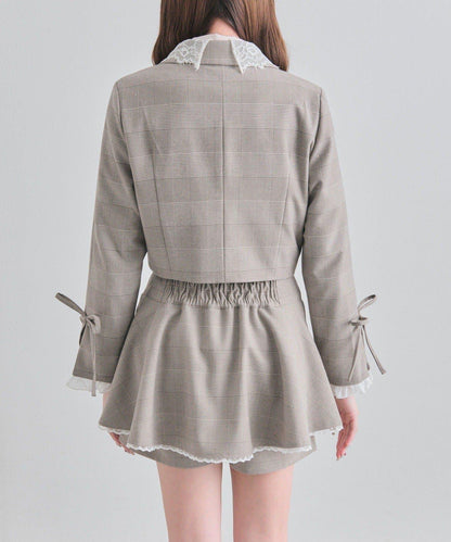 OLIVE des OLIVE 短款蕾絲領西裝外套