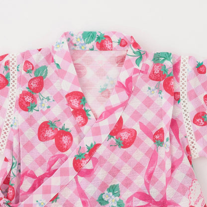 格紋草莓圖案 和服連體衣