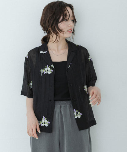 花卉刺繡提花襯衫