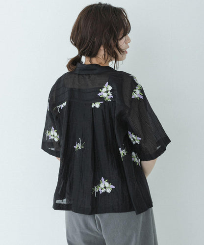 花卉刺繡提花襯衫