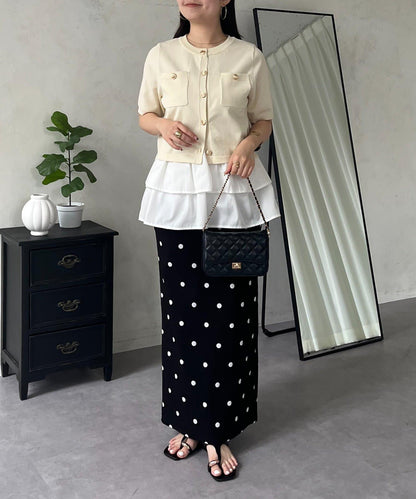 金色紐扣 胸口口袋 短款針織開衫