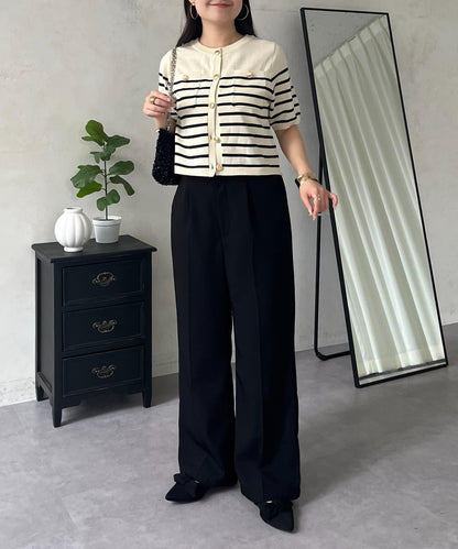 金色紐扣 胸口口袋 短款針織開衫