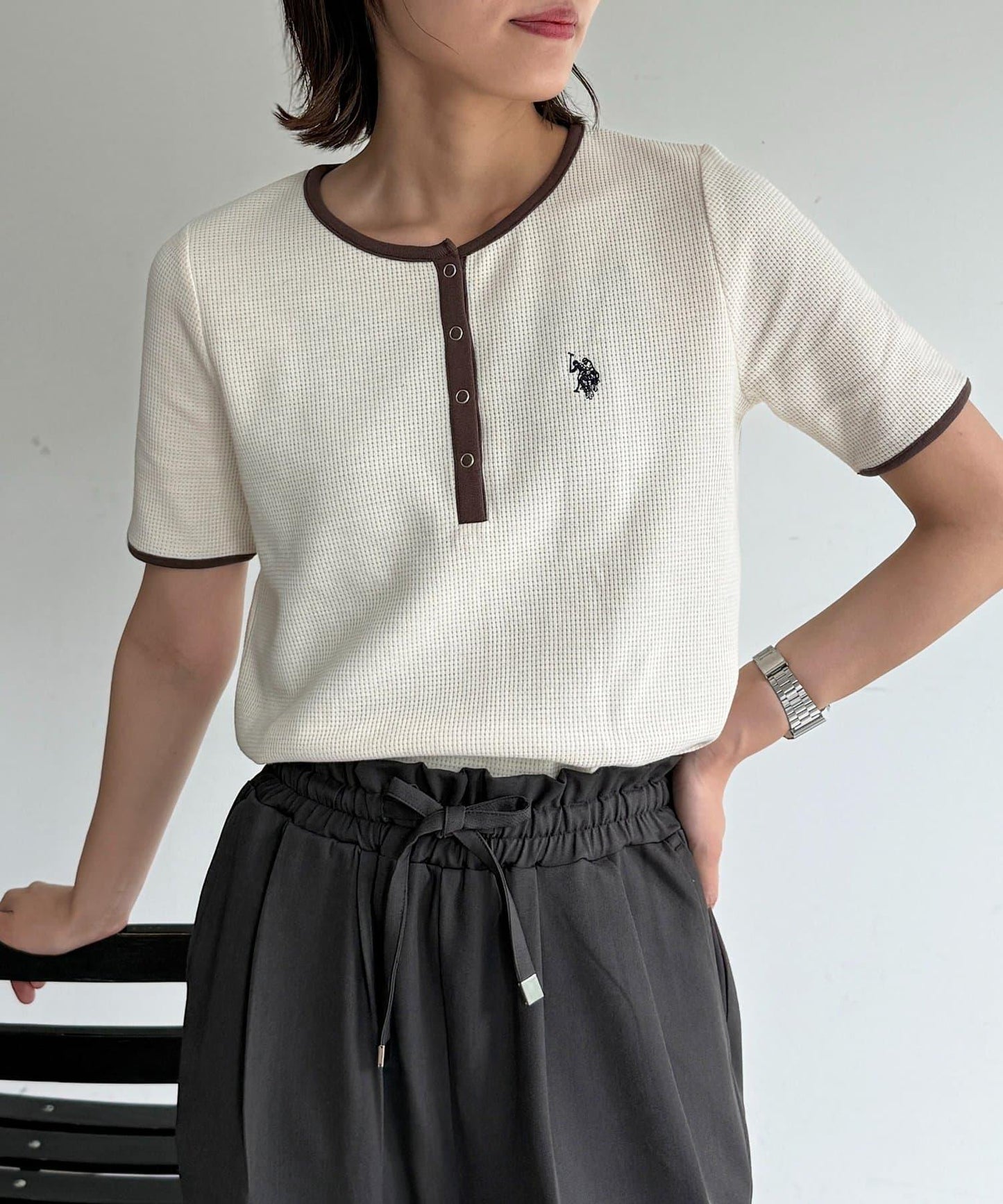 U.S. POLO ASSN. 華夫格亨利領T恤