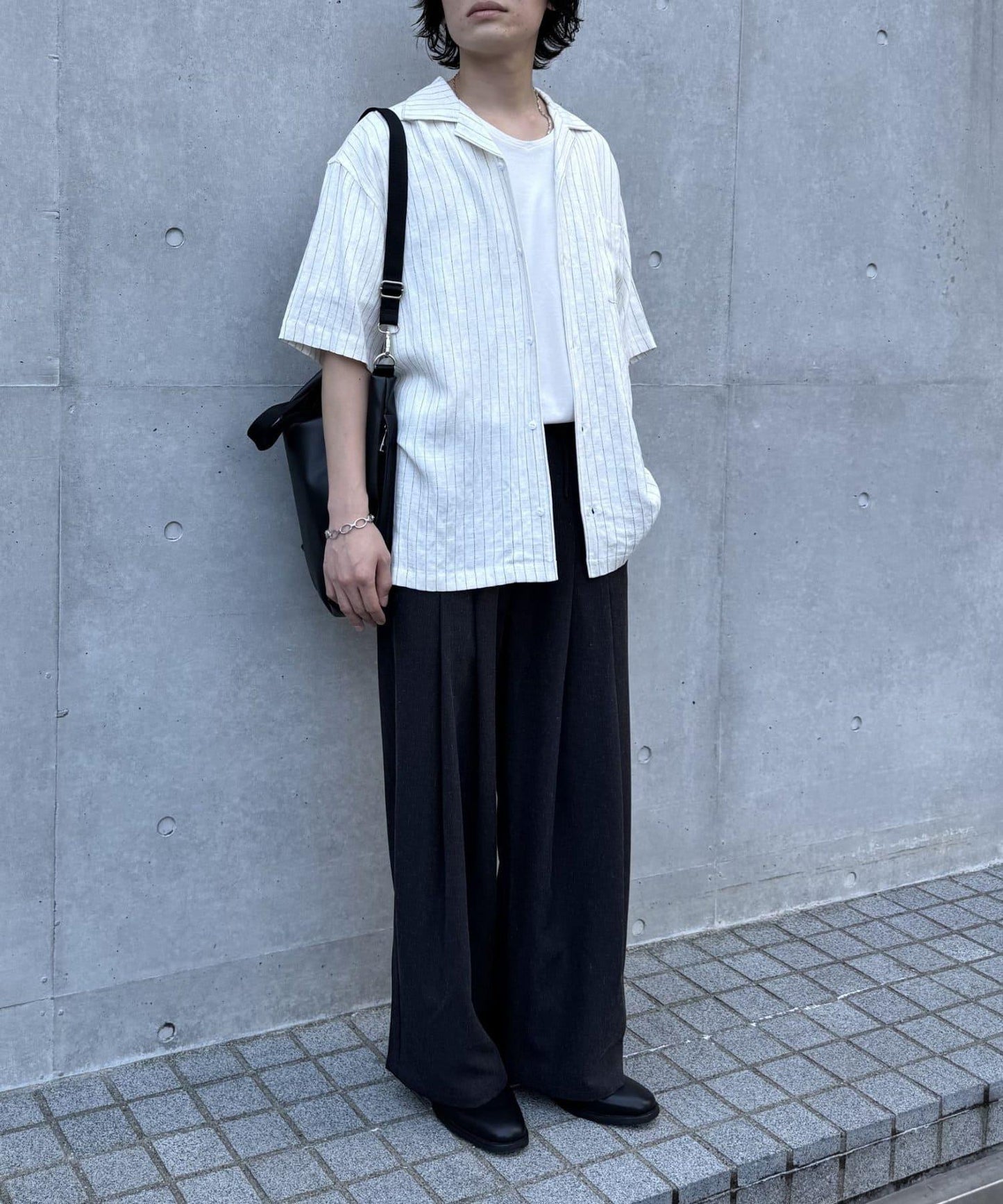 亞麻混紡 雙褶 闊腿 褲子