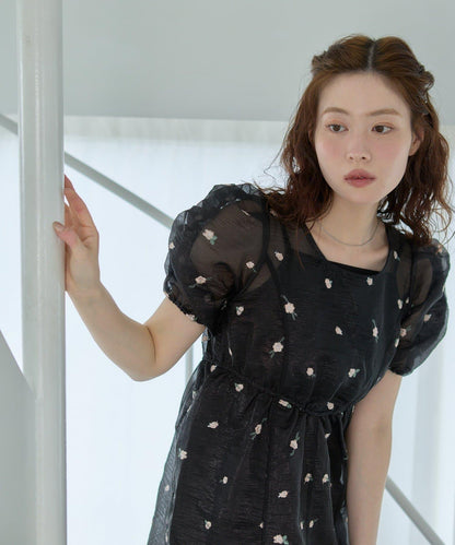 婚禮場合小個子尺碼兩尺碼可選 花卉歐根紗 連衣裙