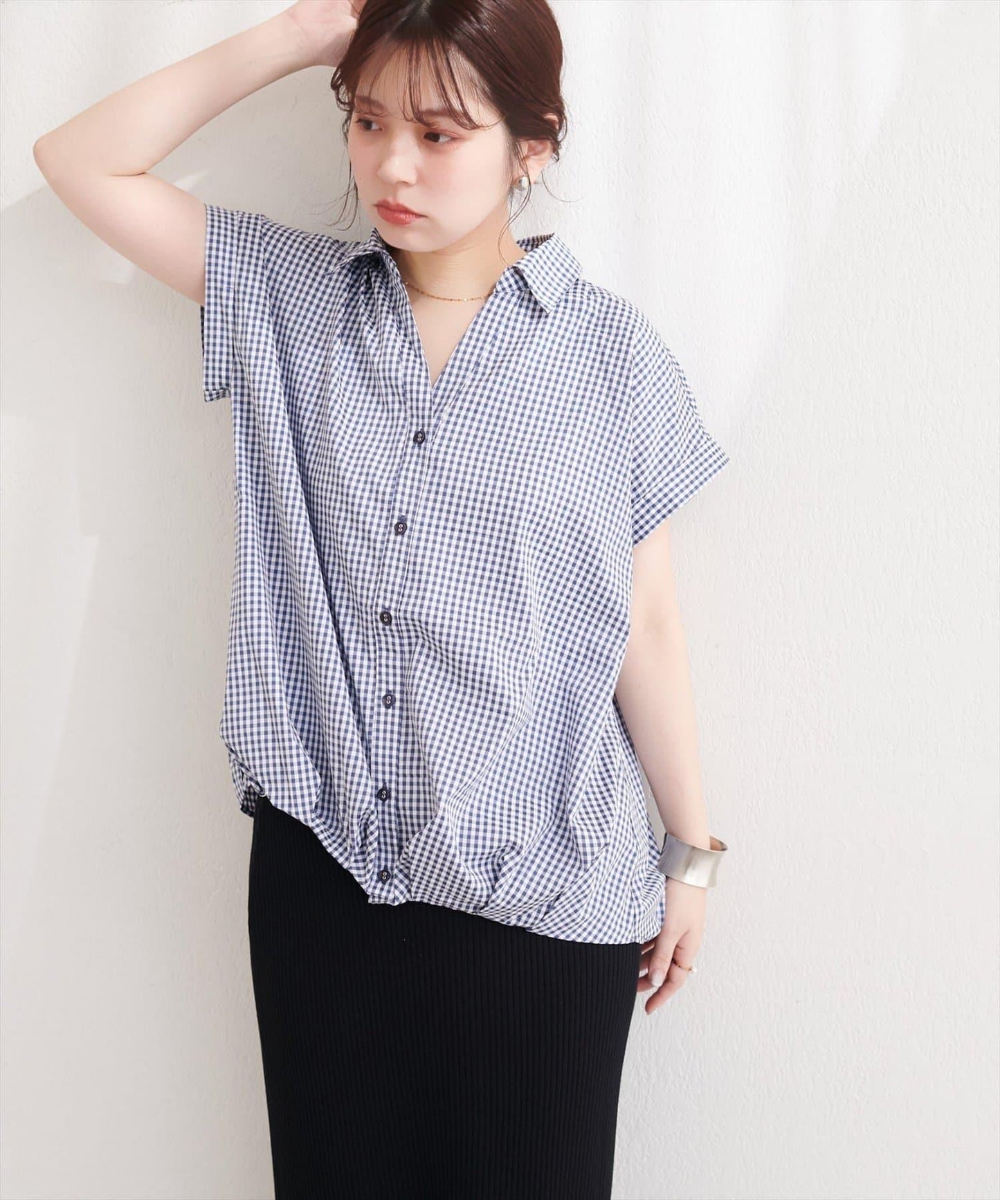 格紋短袖襯衫上衣