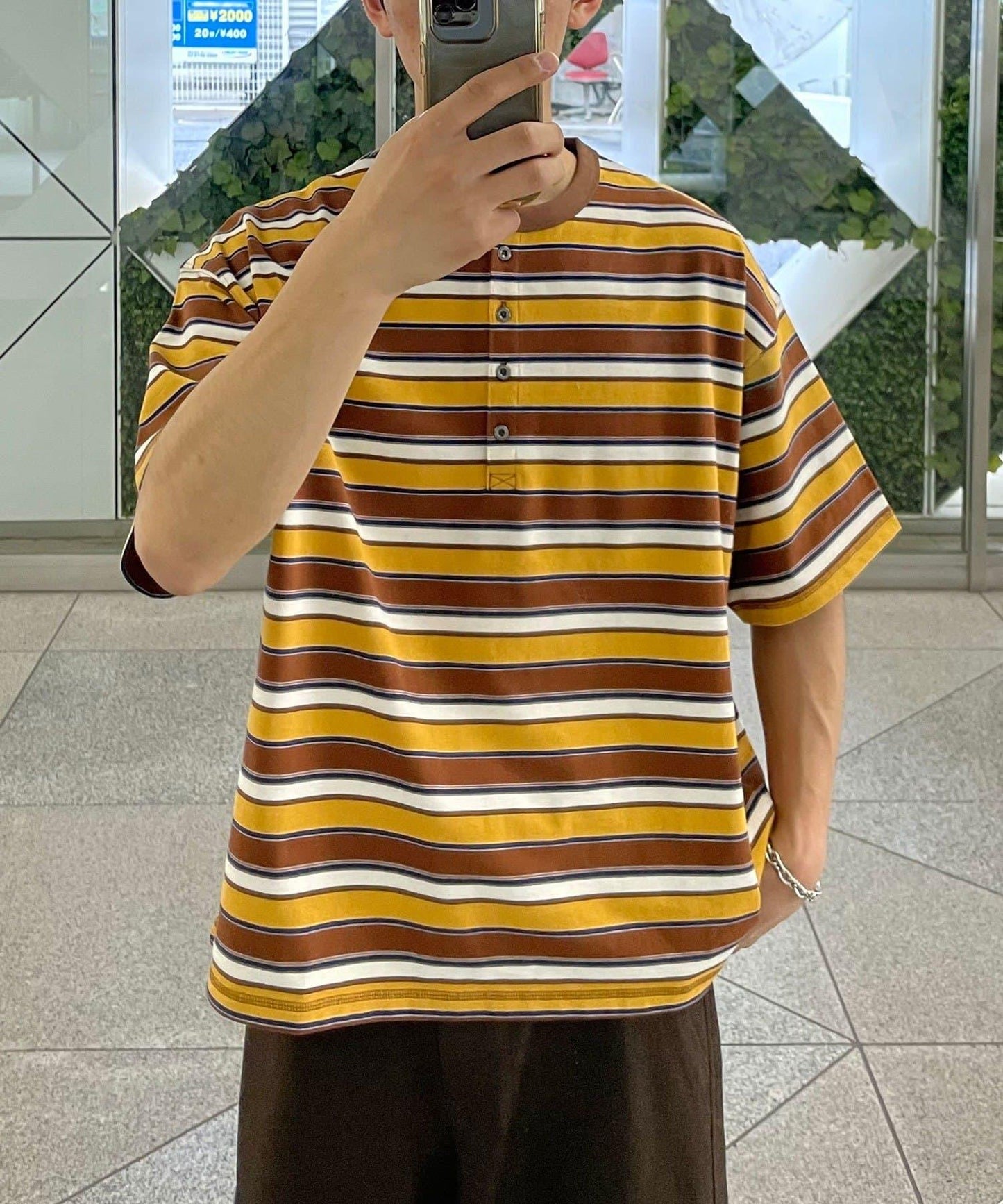 條紋/純色亨利領T恤
