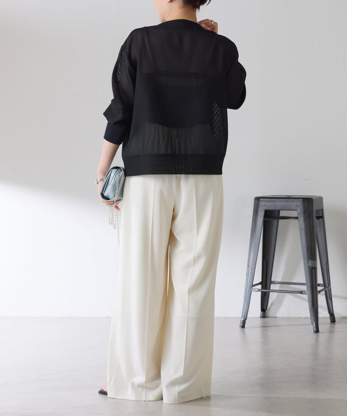 人氣設計 開領 網眼 金屬紐扣 針織開衫