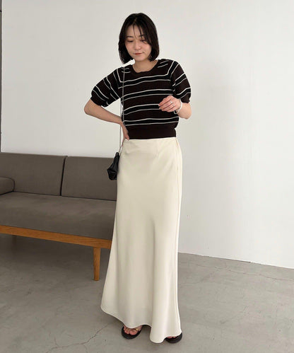 清爽風 直筒 條紋華夫格 針織上衣