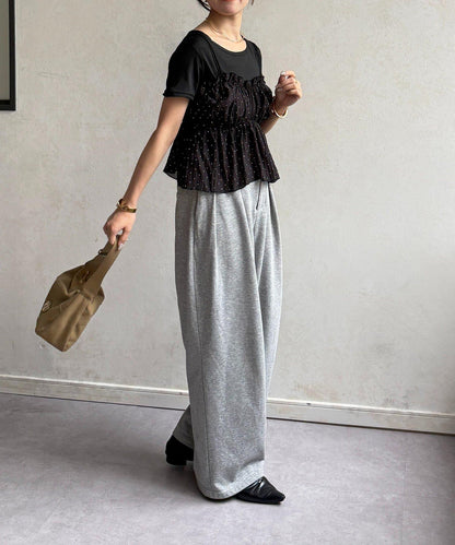 波點吊帶疊穿設計 T恤套裝
