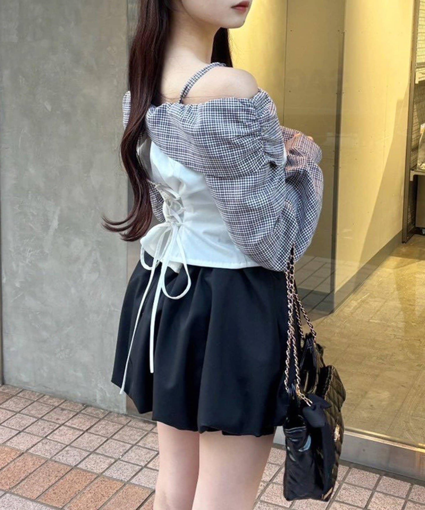 one after another 繫帶露肩設計 襯衫