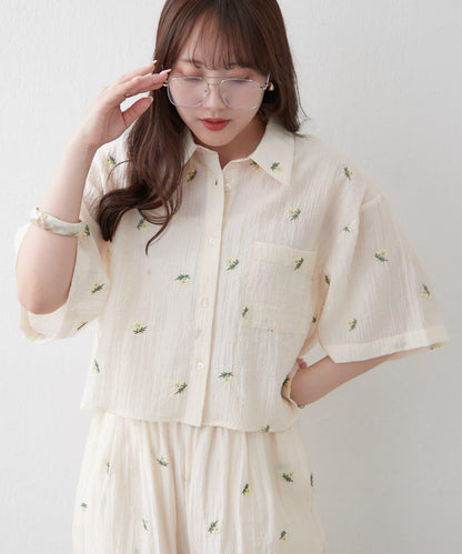 可成套搭配 花卉刺繡 短款 女式襯衫