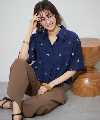 可成套搭配 花卉刺繡 短款 女式襯衫