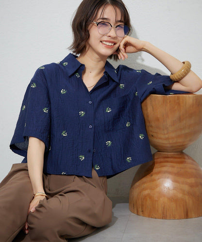 可成套搭配 花卉刺繡 短款 女式襯衫