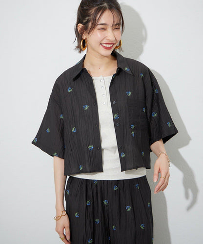 可成套搭配 花卉刺繡 短款 女式襯衫
