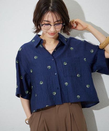 可成套搭配 花卉刺繡 短款 女式襯衫