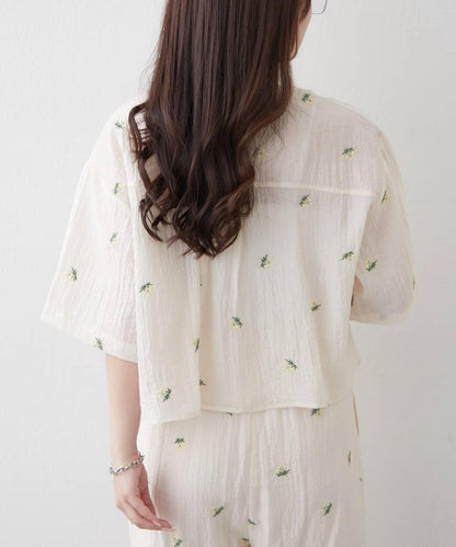 可成套搭配 花卉刺繡 短款 女式襯衫