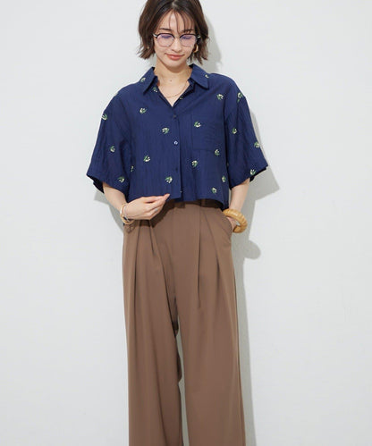 可成套搭配 花卉刺繡 短款 女式襯衫