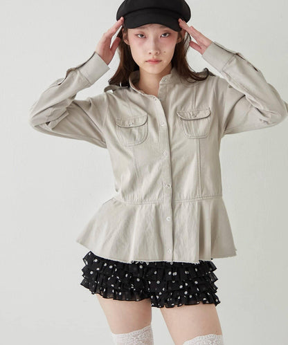 WHO'S WHO gallery 軍事風荷葉下襬女襯衫