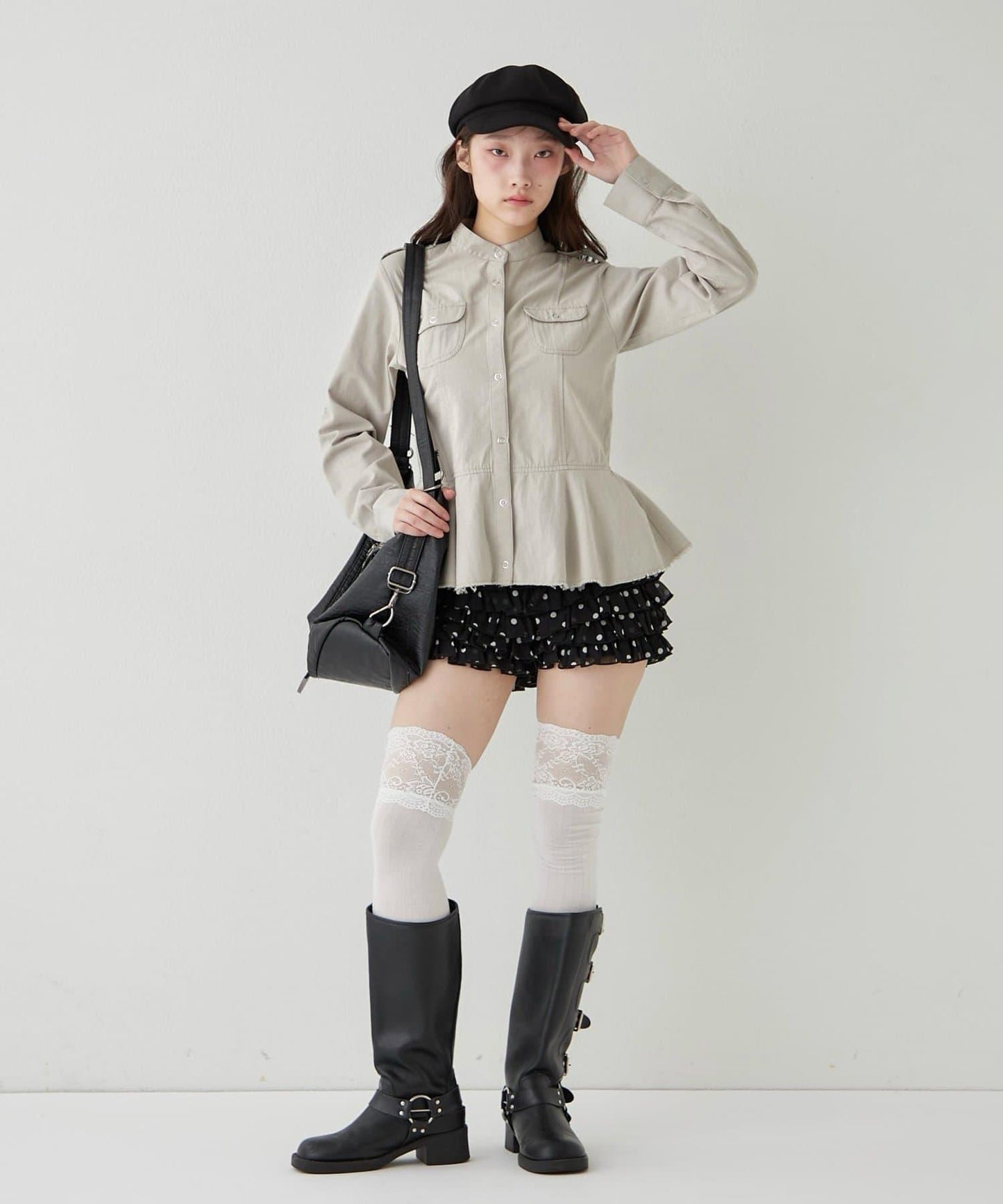 WHO'S WHO gallery 軍事風荷葉下襬女襯衫