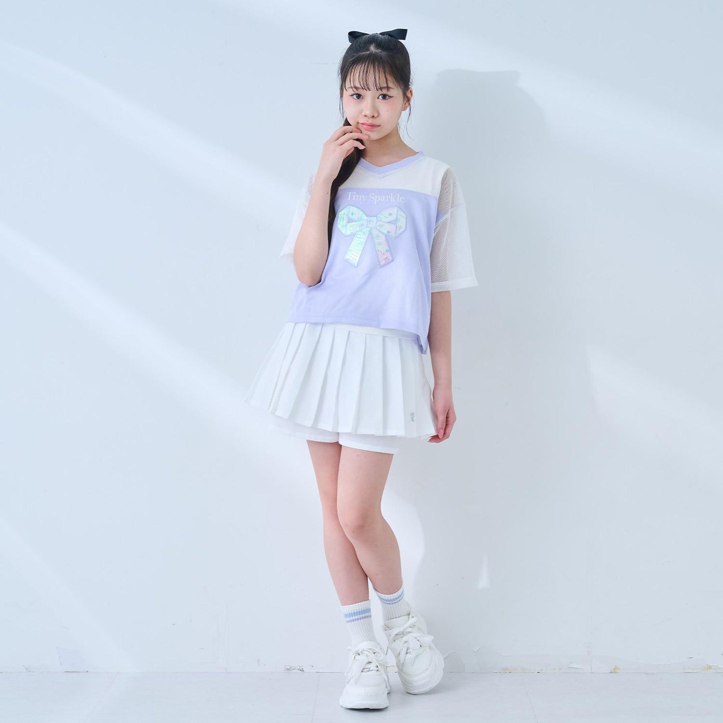 吸水速乾涼感 網紗拼接 蝴蝶結貼布 T恤背心套裝