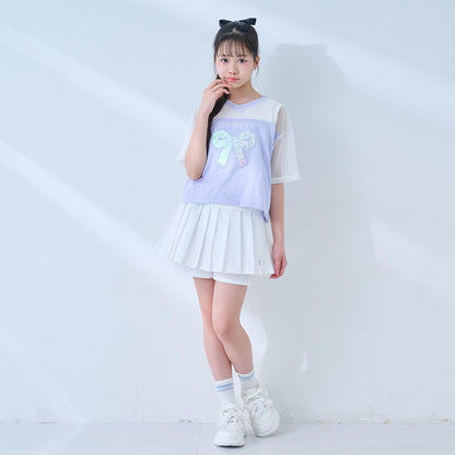 吸水速乾涼感 網紗拼接 蝴蝶結貼布 T恤背心套裝
