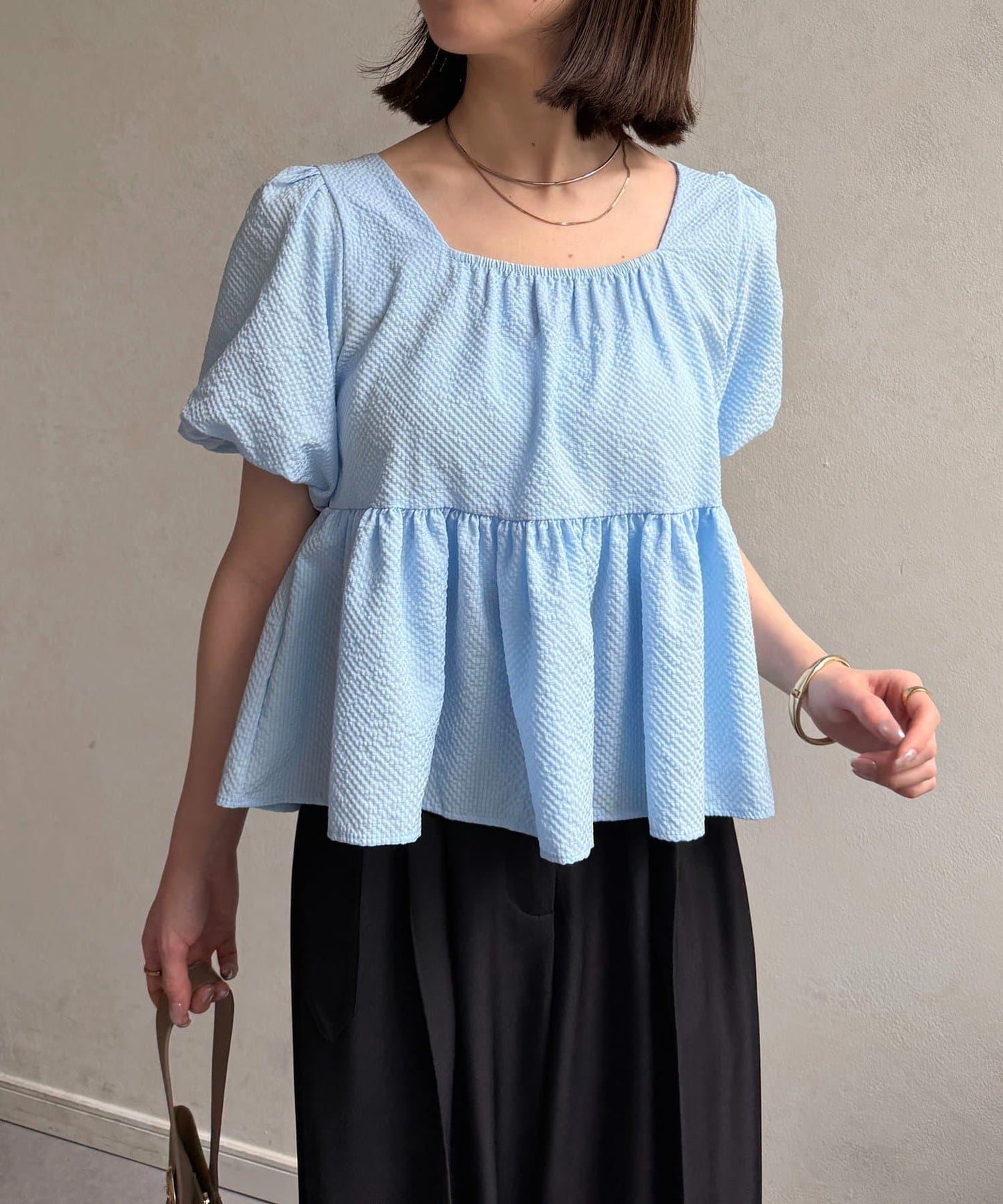 方領 後蝴蝶結 荷葉擺 女襯衫