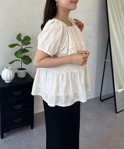 蕾絲荷葉邊 針織 荷葉擺上衣
