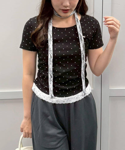 ANOTHER BRANCH 波點下襬蕾絲套頭上衣