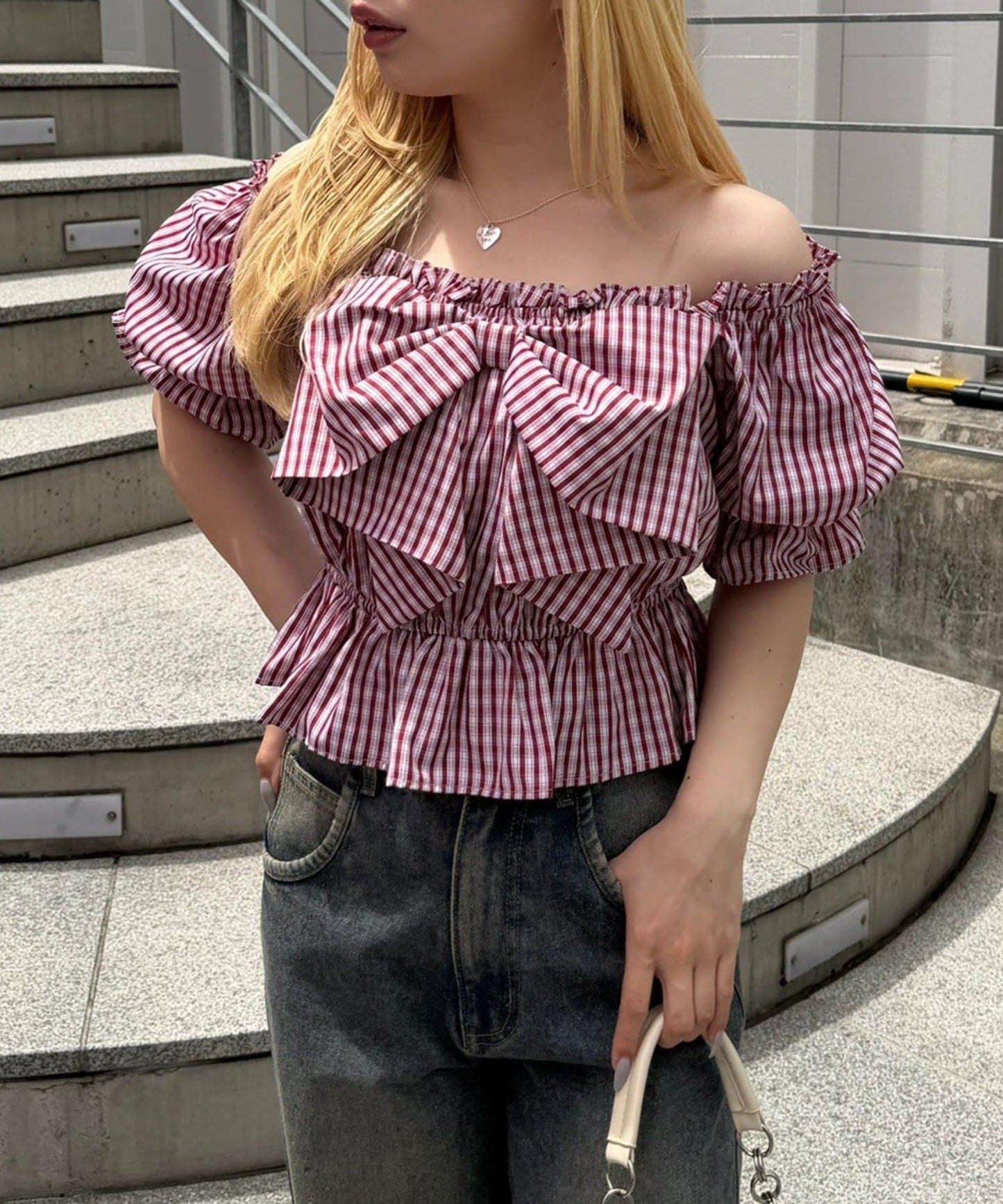 褶皺蝴蝶結設計 短袖襯衫