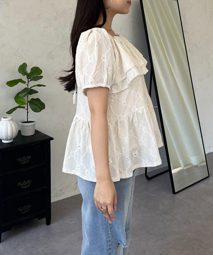 蕾絲荷葉邊 針織 荷葉擺上衣