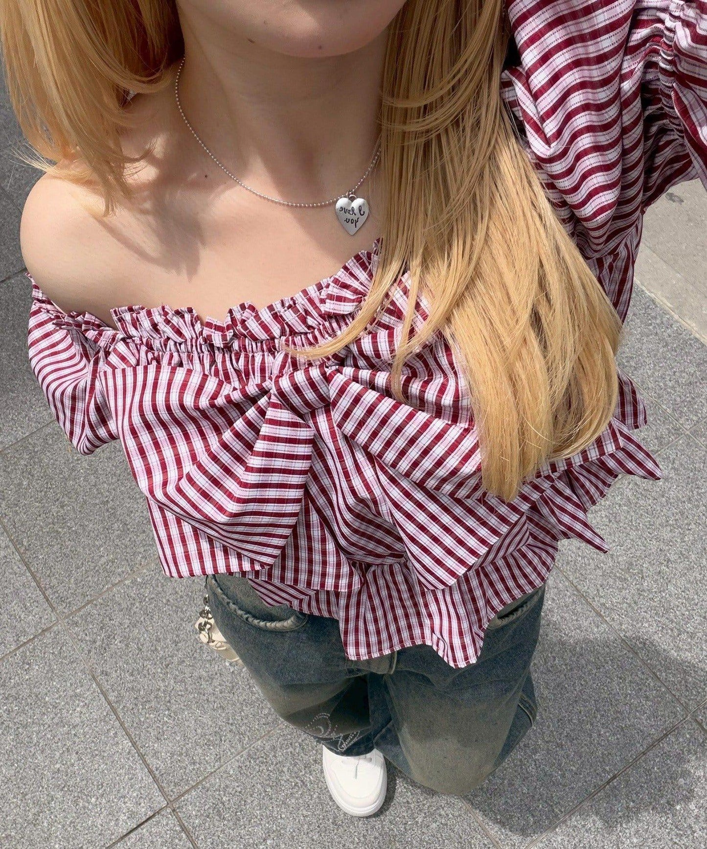褶皺蝴蝶結設計 短袖襯衫