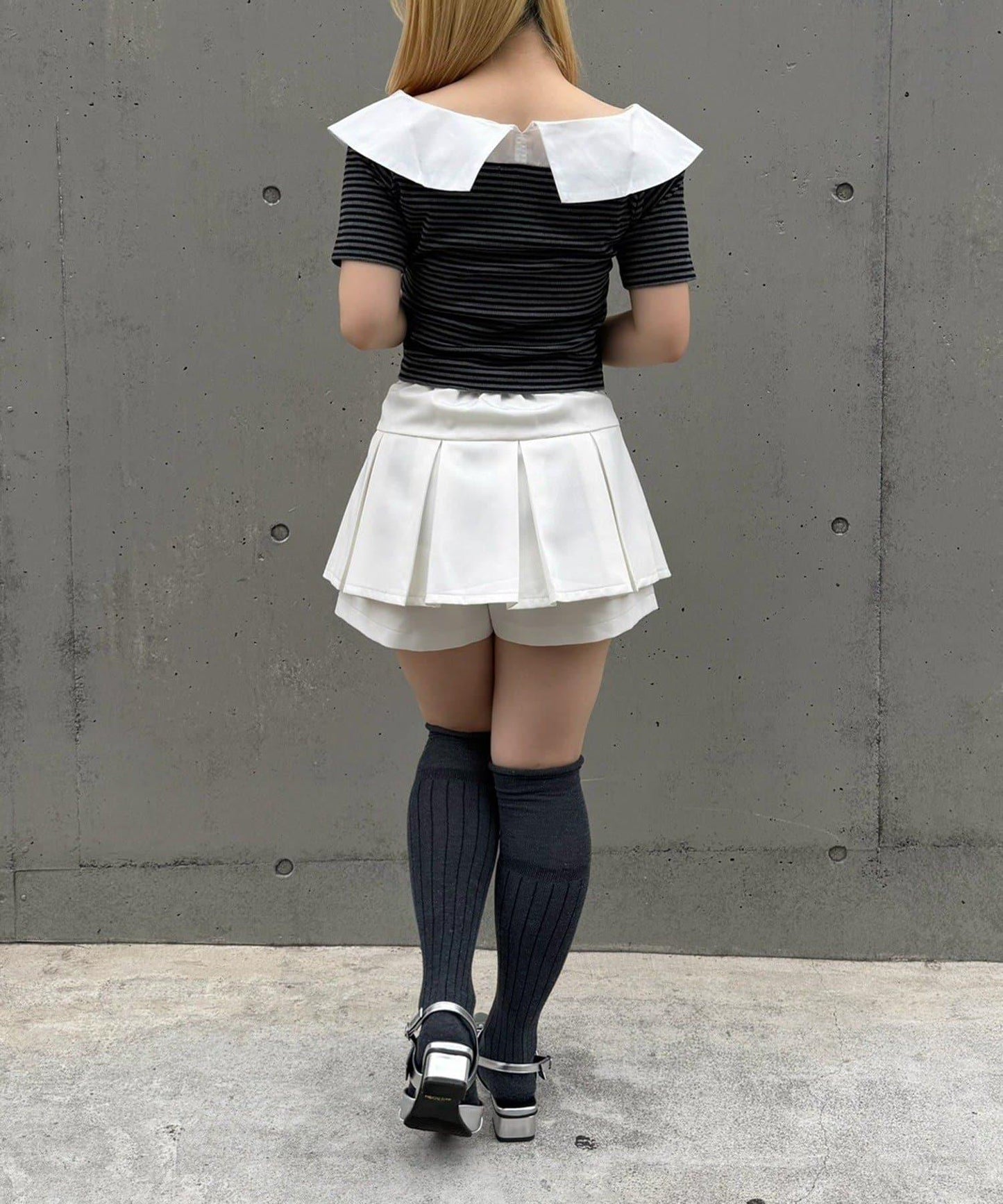 襯衫風假兩件露肩上衣