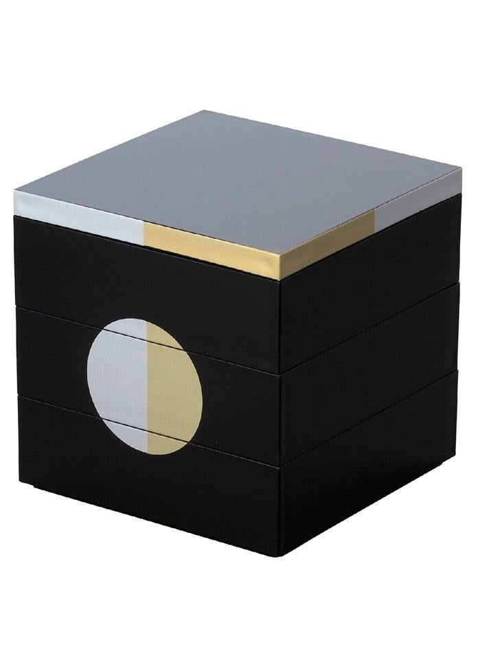 北一漆器 日月 5.0 三層重箱 黑色
