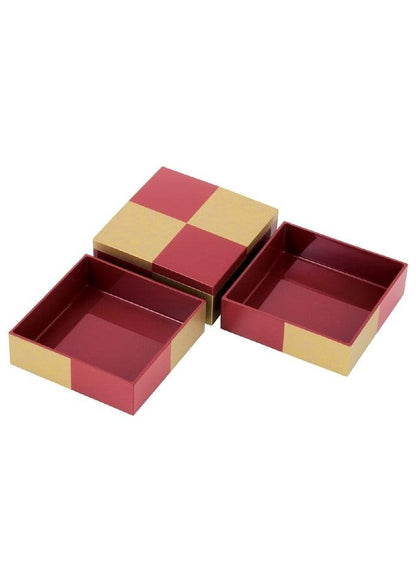 北一漆器 kaze-ya style 市松格紋 三段重箱 硃色