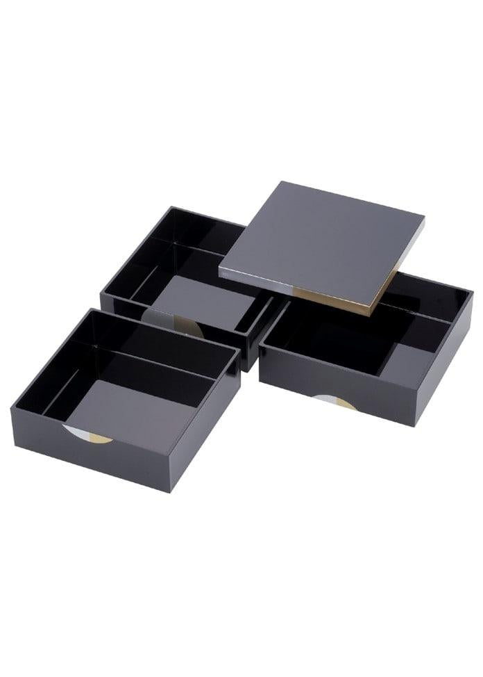 北一漆器 日月 5.0 三層重箱 黑色