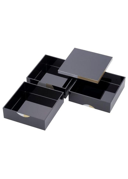 北一漆器 日月 5.0 三層重箱 黑色