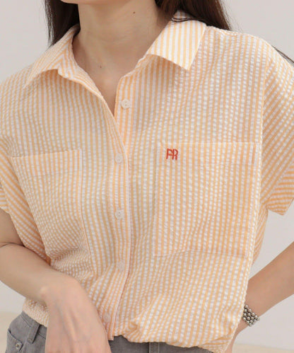 FR刺繡 法式條紋 襯衫
