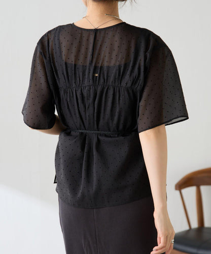 波點透紗T恤上衣