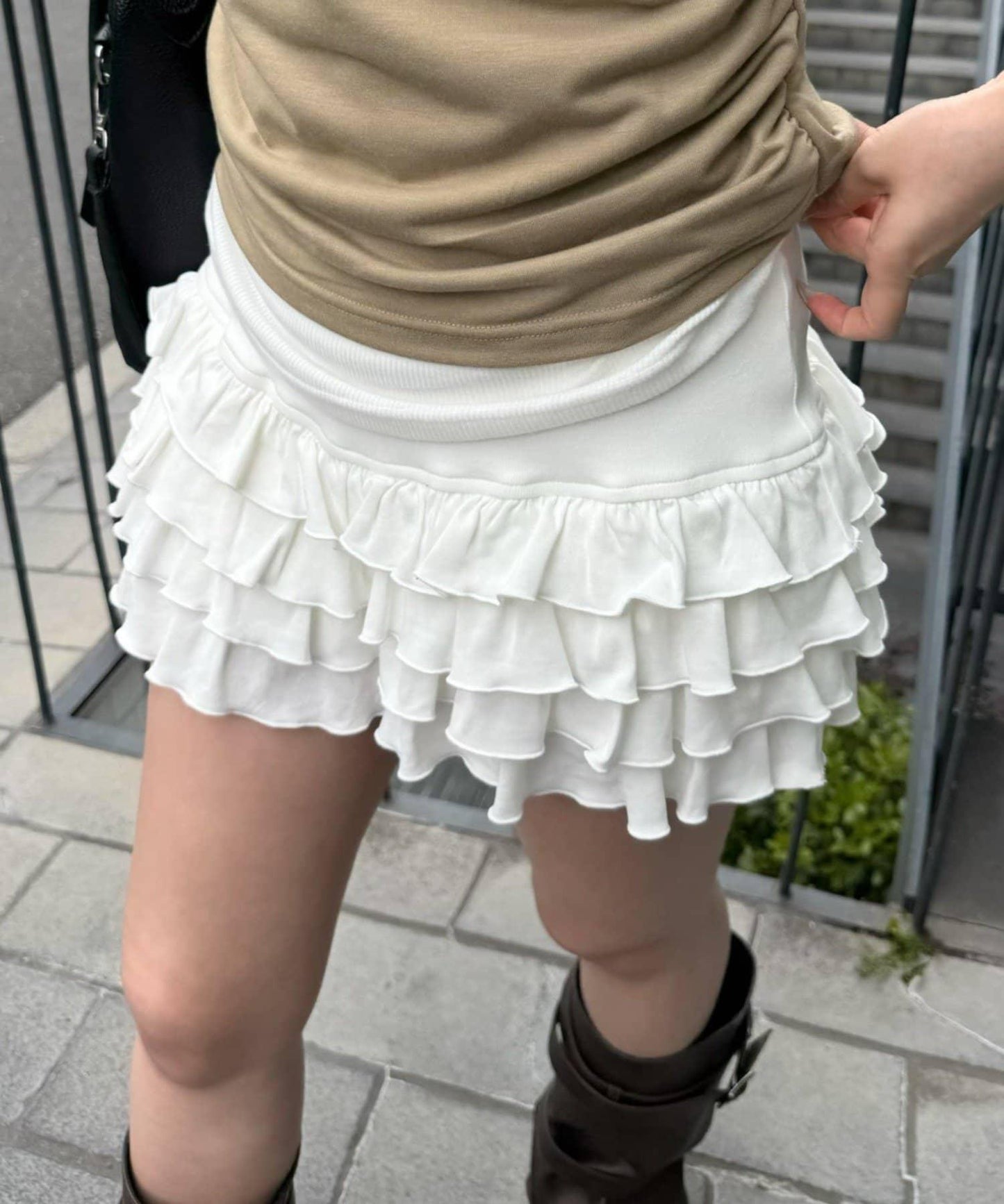 純色 / 花卉 / 條紋 層疊設計 迷你裙褲