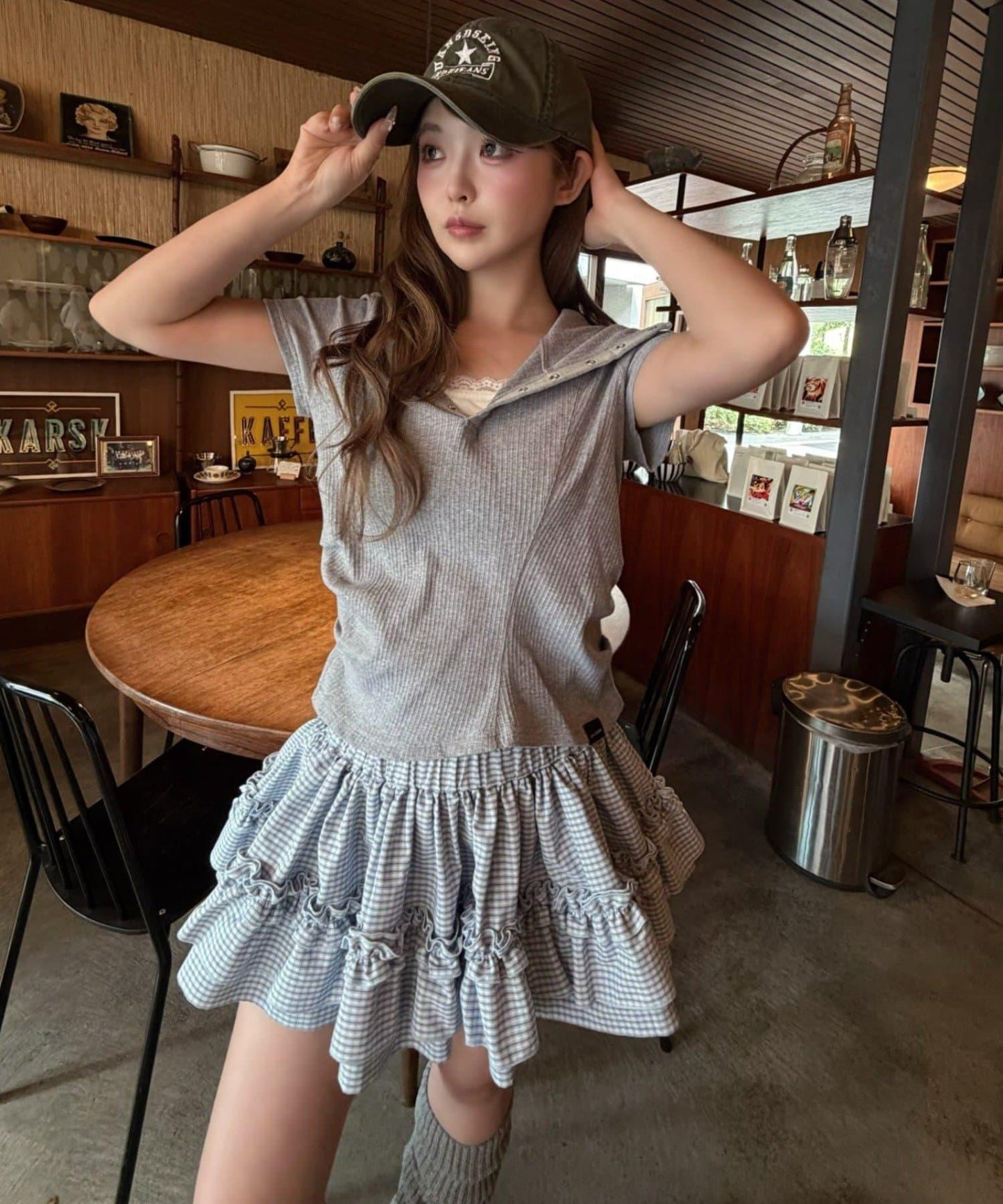 純色/格紋 分層蓬鬆設計 迷你半身裙