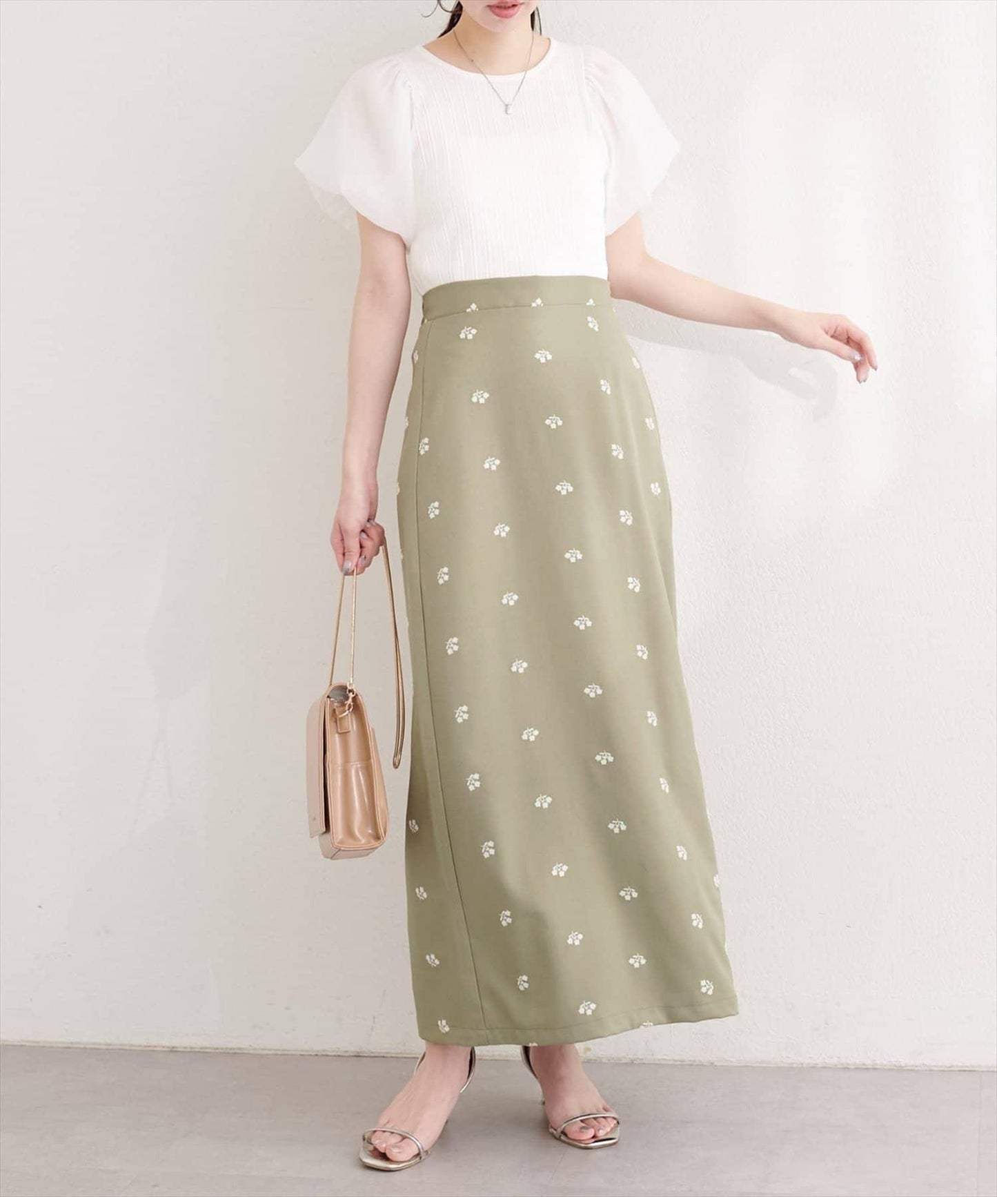natural couture 花卉圖案 修身 斜紋 直筒半身裙