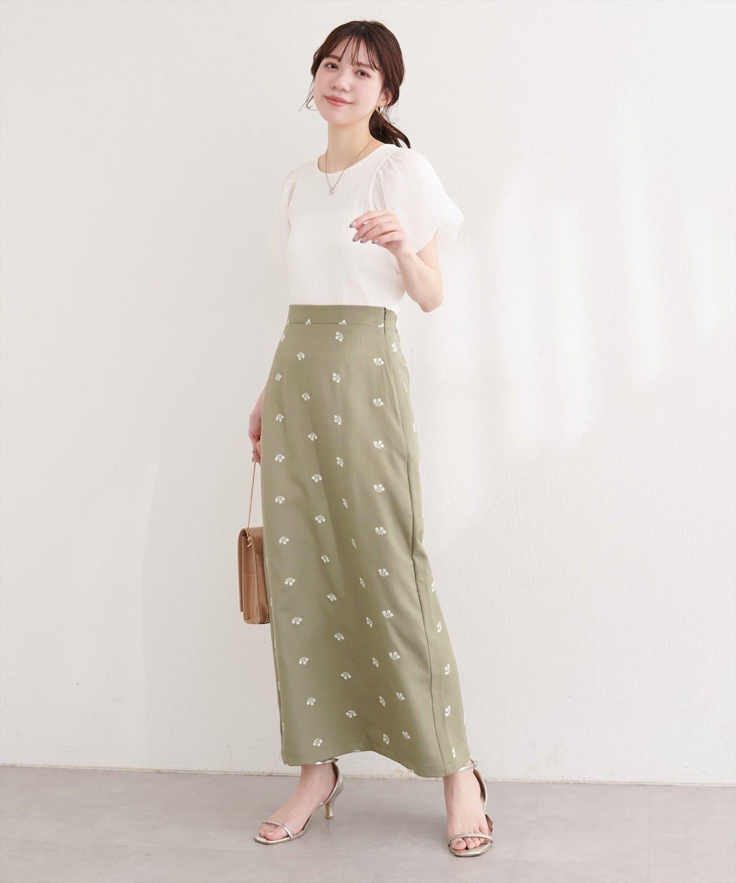 natural couture 花卉圖案 修身 斜紋 直筒半身裙